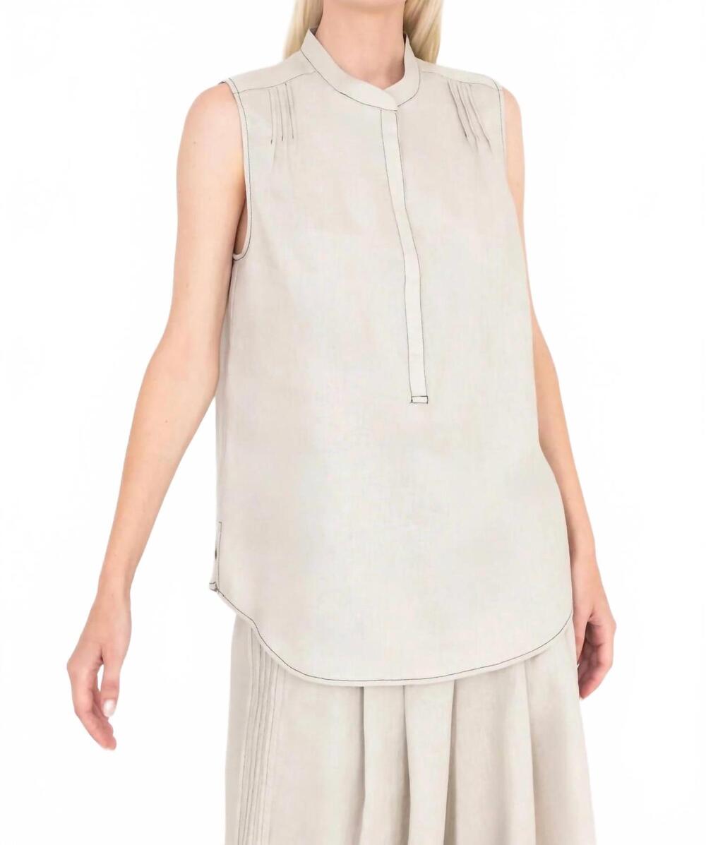 NEW ELAINE KIM linen shell pin tuck top in oyster